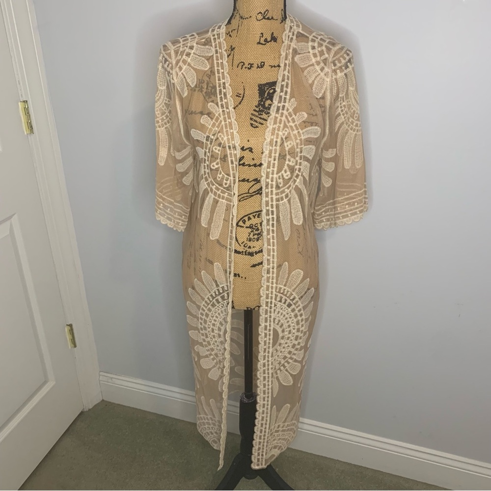 Rebellion Again Embroidered Sheer Lace Kimono Duster - New with Tags